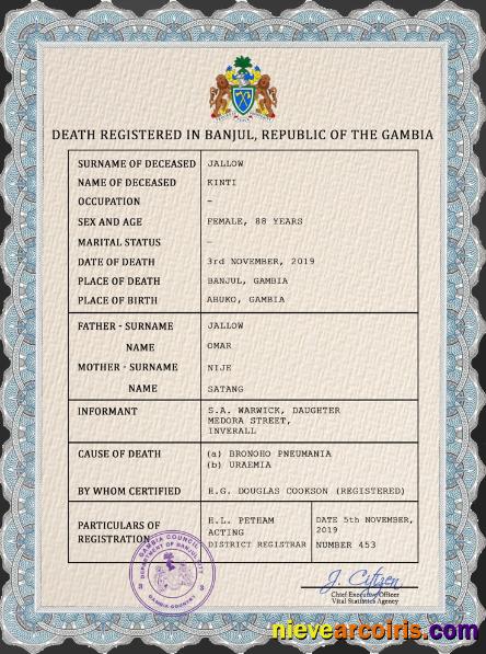 Gambia death certificate